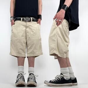 Vintage y2k baggy wide leg grunge faded cream archive skater shorts